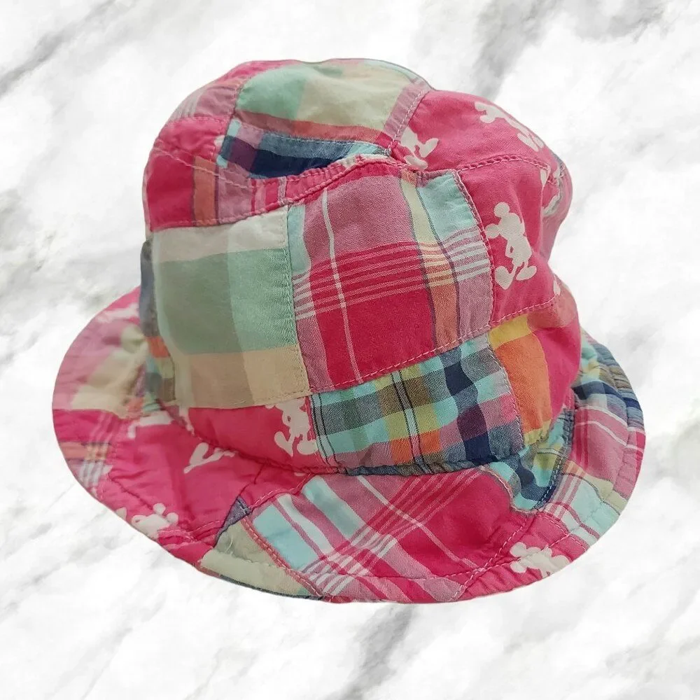 Disneyland Resort Junior One Size Mickey Mouse Pink Patchwork Fabric Bucket Hat
